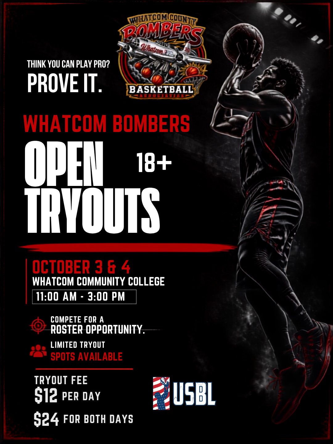 Whatcom Bombers Open Tryouts — 18+ flyer